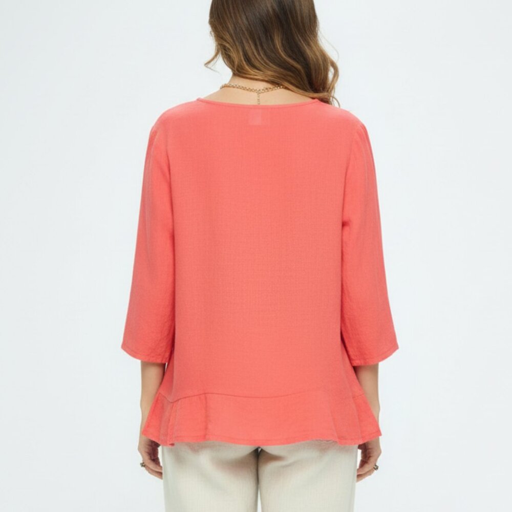 Match Point USA 100% Linen Ruffle Bottom Top - Picture 10 of 15